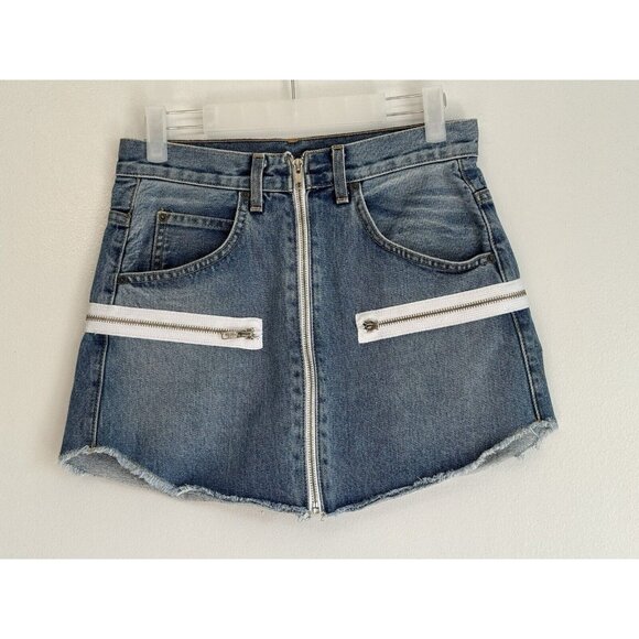 Carmar Dresses & Skirts - Carmar Women Denim Mini Skirt Stretch Size 27 Full Exposed Zip Y2k Festival